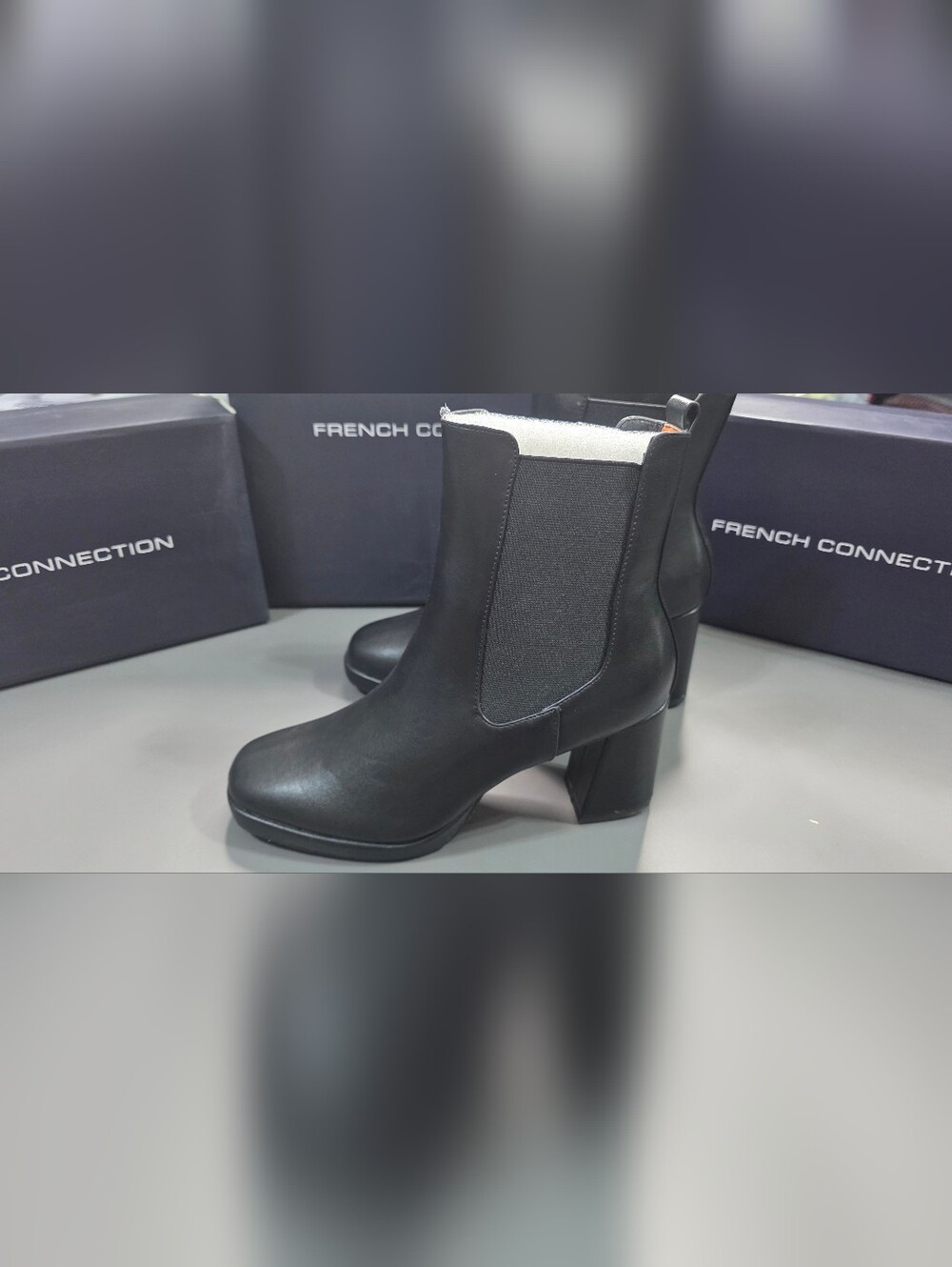 French Connection Black Block Heel Chelsea Booties